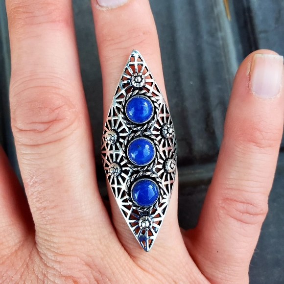 New Lapis Lazuli Silver Statement Ring. - Picture 7 of 16
